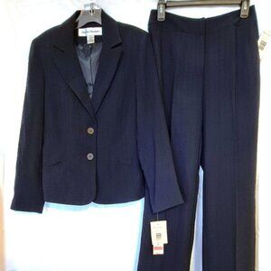 VINTAGE NWT ~ MIDNIGHT NAVY ~ WOMENS BLAZER JACKET PANT SUIT ~ STRIPED TEXTURE 6